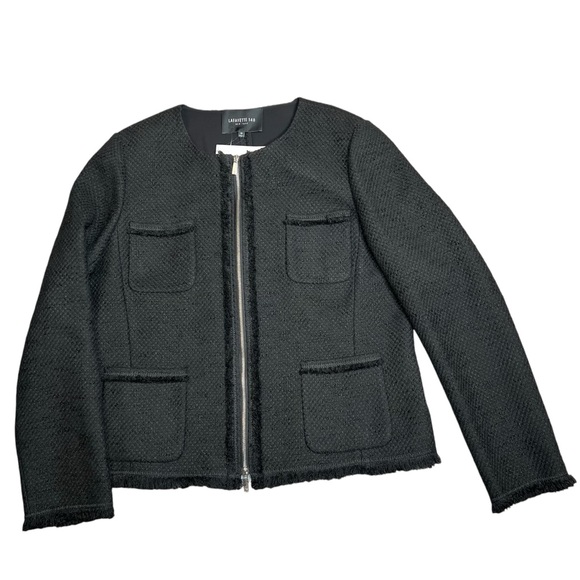 Lafayette 148 New York Benki Linen-Blend Black Jacket Sz 12 NWT - Picture 1 of 13